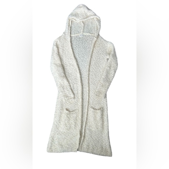 5/$25 Poof Apparel soft cozy ivory hooded long duster cardigan size small - Picture 3 of 11